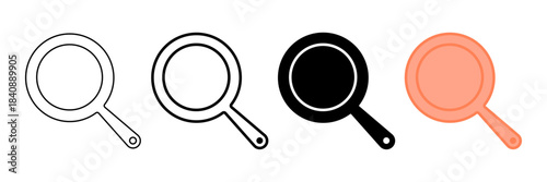 Set of minimalist frying pan icons with transparent background, depicting kitchen cookware symbols for cooking applications, restaurant menus, and household use, vector illustration