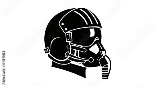 Stylized Black and White Illustration of a Pilots Helmet.