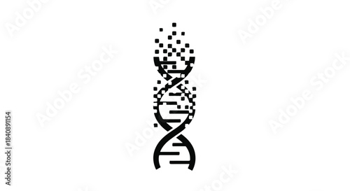 Fragmenting DNA helix structure represents genetic decay or scientific research concept.