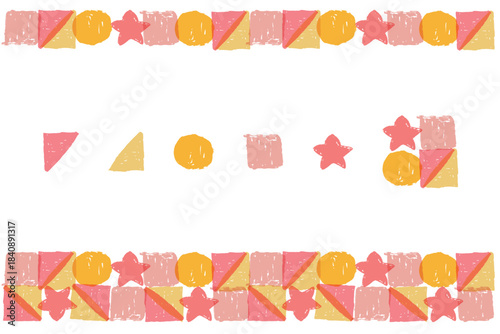 幼稚園・保育園・小児科向け｜暖色の水彩幾何学ラインセット
Warm Watercolor Geometric Line Set (Stars / Triangles / Circles / Squares)