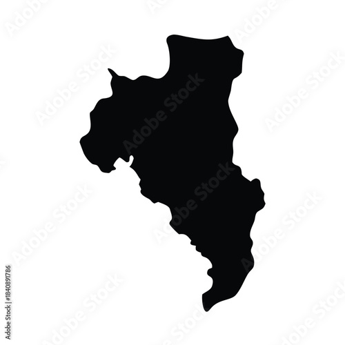 A black silhouette of the country of North Macedonia on a white background.