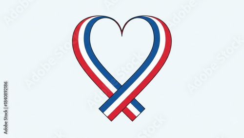 Patriotic Ribbon Heart: A symbol of unity and patriotism, a heart-shaped design crafted from red, white, and blue ribbons. conveying feelings of love, unity, and national pride.
