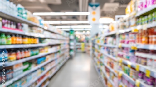 Wallpaper Mural A blurred view of a grocery store aisle filled with various colorful products on shelves. Torontodigital.ca