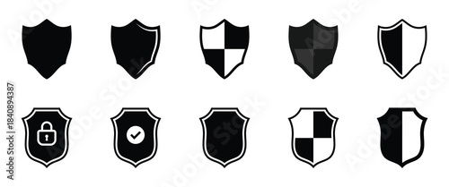 Vector illustration of security protection shield icon set isolated on white background. Vector illustration. EPS 10