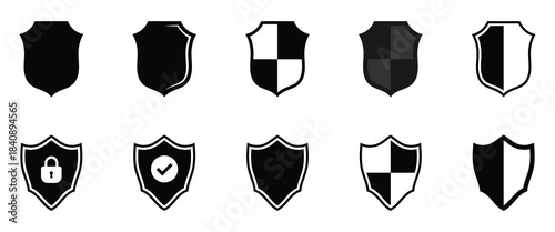 Vector illustration of security protection shield icon set isolated on white background. Vector illustration. EPS 10