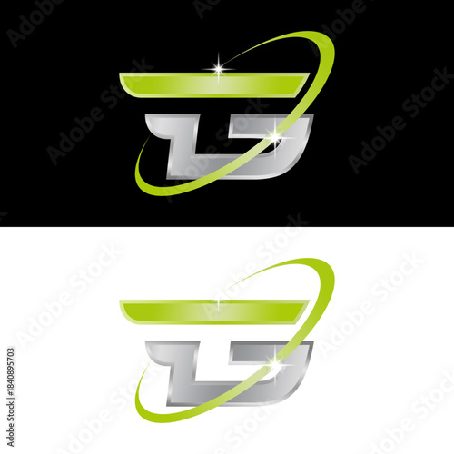 A sleek, modern logo design featuring a metallic silver letter 'G' or 'LG' with a vibrant green horizontal bar and an orbiting swoosh, presented on both black and white backgrounds.