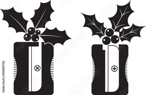Christmas holly decorated pencil sharpeners silhouette