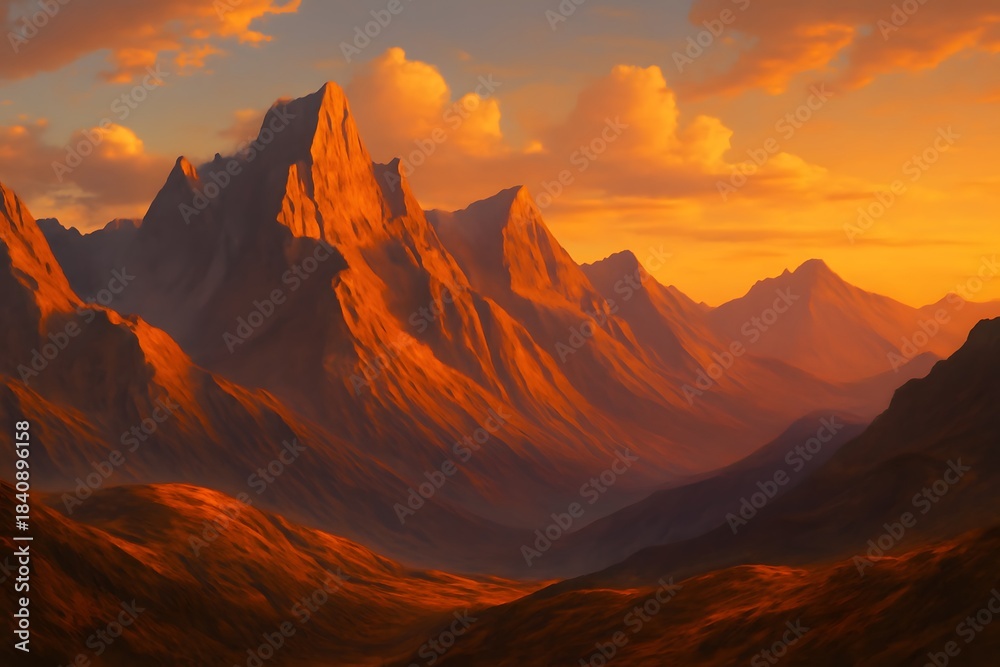 Naklejka premium Mountain Landscape with Sunset