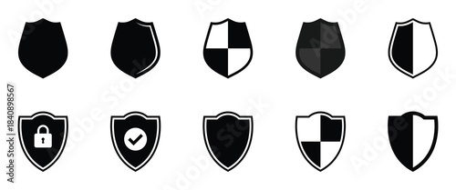 Shield with a lock. Shield check mark. Padlocks icons. Security symbol icons. Vector scalable graphics. Vector illustration. EPS 10