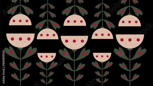 Dark Botanical Floral Folk Art Border Simple Design