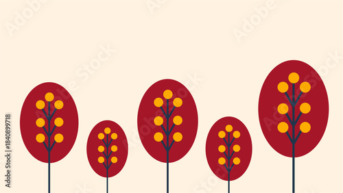 Red Abstract Trees Folk Art Simple Border Design