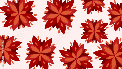 Red Floral Abstract Folk Art Seamless Repeating Pattern