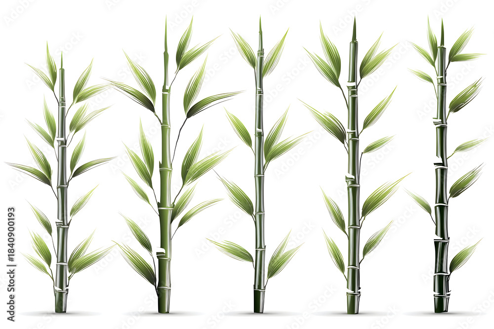 Fototapeta premium A vibrant display of bamboo stalks showcasing their unique structure and lush green leaves.
