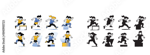 Kids running race sequence with transparent background