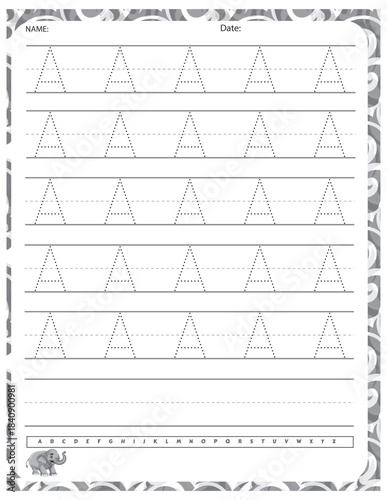 Tableau sur toile Capital Letter A Tracing Worksheet – Uppercase Handwriting Practice Page