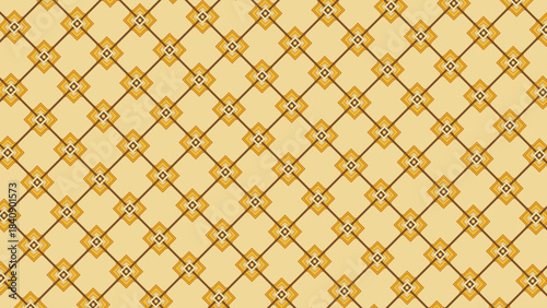 Seamless Diamond and Square Geometric Grid Pattern: Monochromatic Yellow and Brown Tones for Vintage Wallpaper, Textile, or Retro Tile Background