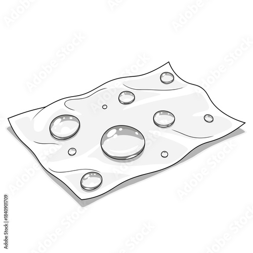 Food wrap sheet vector illustration with water droplets, simplified clean forms, flat minimal style, isolated on white