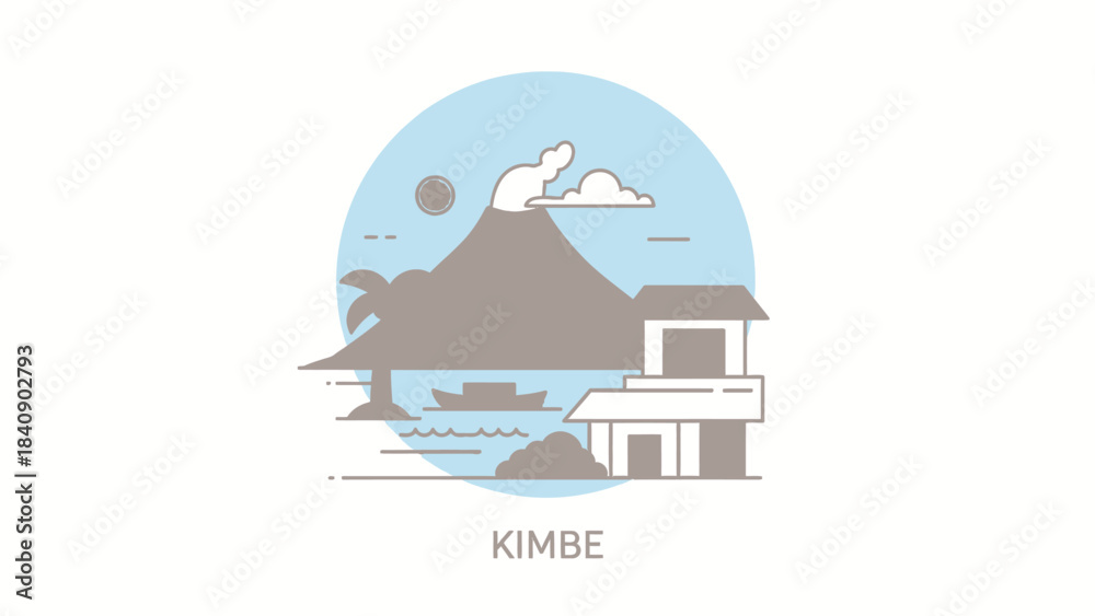 Naklejka premium Kimbe Bay's Volcanic Beauty A Tranquil Island View of Papua New Guinea's Coastal Wonder