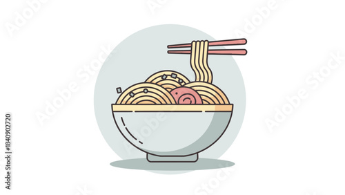 Delicious Bowl of Noodles with Chopsticks Culinary Vector Art for Asian Cuisine Concepts