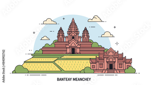 Banteay Meanchey An Enchanting Illustration of Cambodian Temple, Rice Fields, and Peaceful Scenery