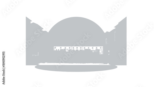 Minimalist Vector Silhouette of City Hall with Dome and Arched Design for Architectural and Civic Identity