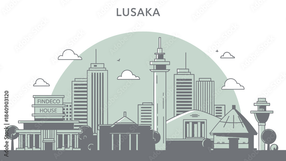 Obraz premium Lusaka City Skyline A Minimalist Illustration of Zambia's Capital City Architecture