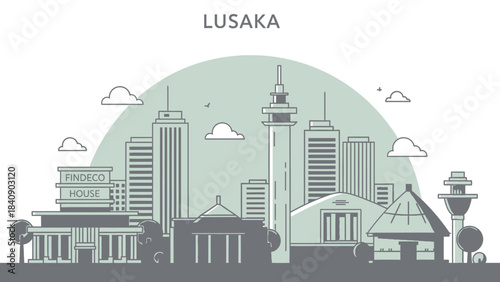 Lusaka City Skyline A Minimalist Illustration of Zambia's Capital City Architecture