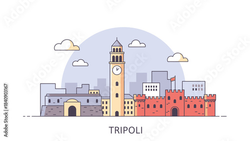 Tripoli Skyline Illustration A Minimalist View of Landmark Buildings and Cityscape