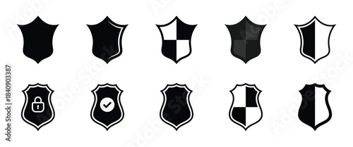 Protection shield symbol set. Modern shield icons designed to represent protection, safety, insurance, cybersecurity and reliability themes. Vector illustration. EPS 10