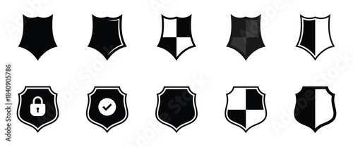 Shield icon set. Protect shield security line icons. Protection glyph solid icon. Editable stroke and perfect pixel isolated on white background.