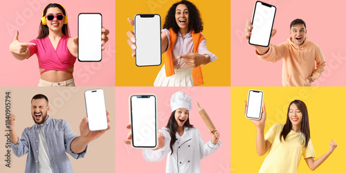 Set of people holding smart...