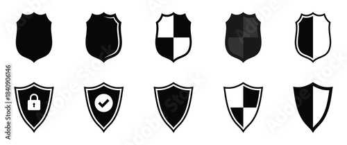 Security shield icons on white background. Protection shield with checkmark flat icon vector illustration.