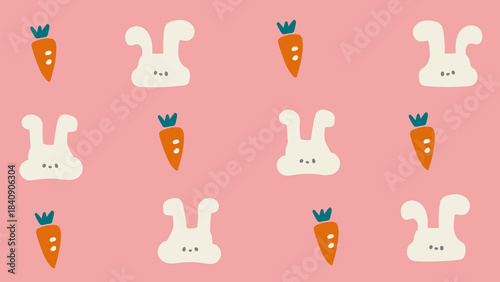 動画配信用の背景76　かわいいウサギとニンジンの背景