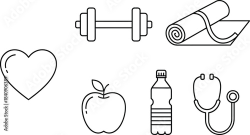 Health and fitness vector line icons collection for wellness and medical concepts isolated on white background