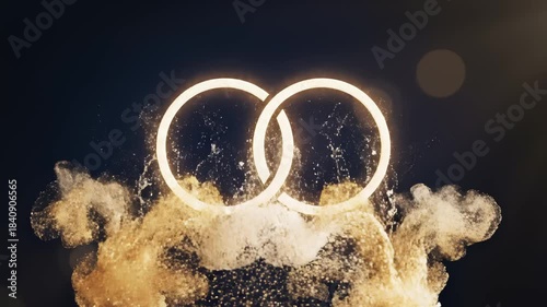 Golden Rings Emerge From Dust Cloud on Dark Backdrop