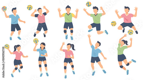 Energetic Sports Team Playing Volleyball Diverse Athletes in Action