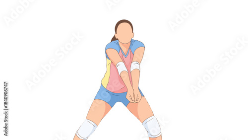 Determined Female Athlete in Sports Uniform Performing Defensive Volleyball Move