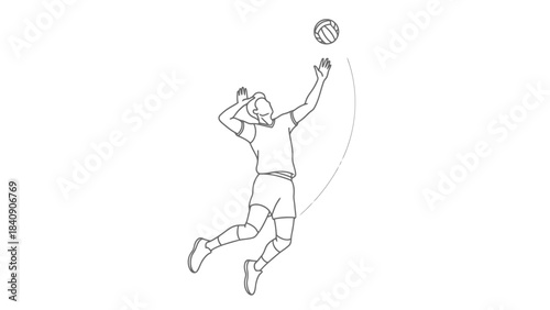 Dynamic Line Art Illustration of a Female Athlete Executing a Powerful Volleyball Spike Jump