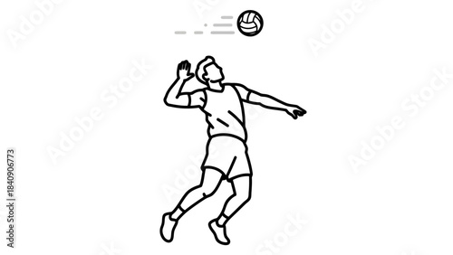 Dynamic Athlete Performs Powerful Volleyball Spike in Action Line Art
