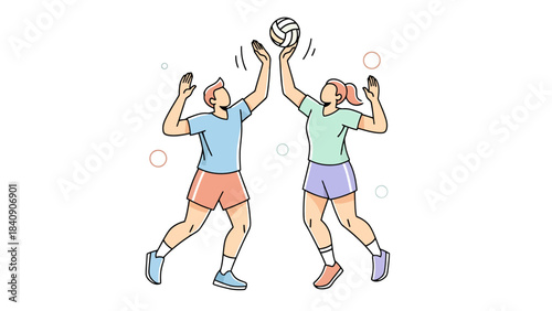 Dynamic Duo Playing Volleyball Game Outdoors