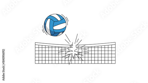 Sports Ball Smashing Through Net Action Illustration For Game Enthusiasts Dynamic Competition Concept