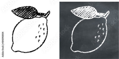 Chalk handdrawn lemon vector for lemonade stands and fresh citrus menus. Symbolizes sour flavor, vitamin C, and organic fruit. Ideal for chalkboard art.
