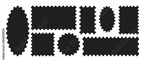 Postage stamp set.  Set of blank rectangle and square Postage stamp frames.Blank postage stamp borders templates. 