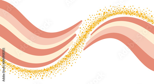 A captivating abstract background showcases graceful wavy striped patterns in soft pastel tones, beautifully adorned with a shimmering trail of golden glitter, creating a dynamic visual design