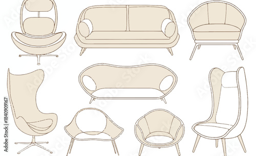 Elegant Furniture Designs: A curated collection showcases diverse seating options, with each piece exuding sophistication in its unique form and design.