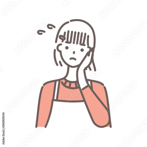 困った表情を浮かべる女性のイラスト・シンプルな線画