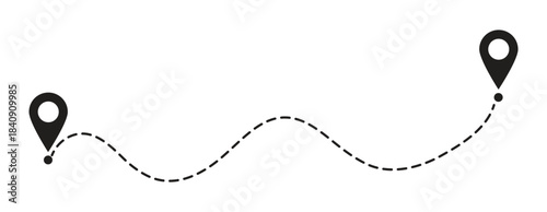 Dot line path route travel banner illustration with location map pin icon. Route location icon two pin sign and dotted line.Vector illustration. 
