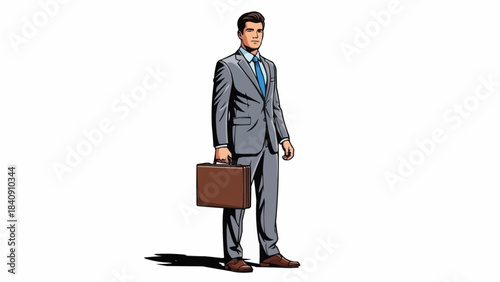 Professional Man in Suit Holding Briefcase Standing Confidently.
