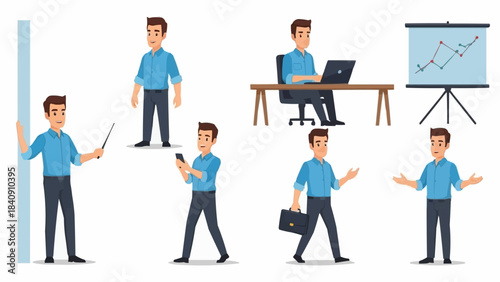 Business Man Poses Collection Vector Illustration.