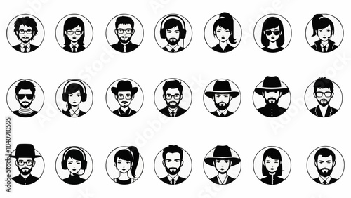 Diverse Collection of Minimalist Avatar Icons Representing Various People and Professions.